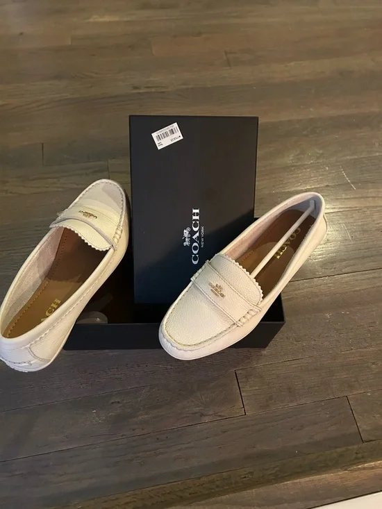 Coach Women’s Cream Leather Penny Loafers - Picture 1 of 4